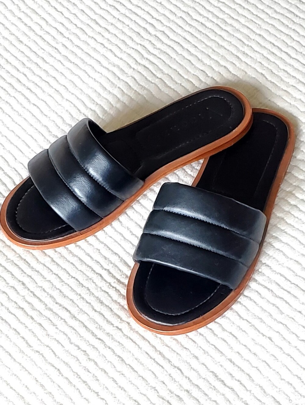 Vicenza Free People Black Leather Slide Sandals, Made In Brazil, Wm 10, EUC